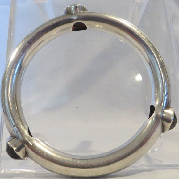 Antique Sterling Bangle Bracelet w/Amethyst Glass - Picture 2 of 5